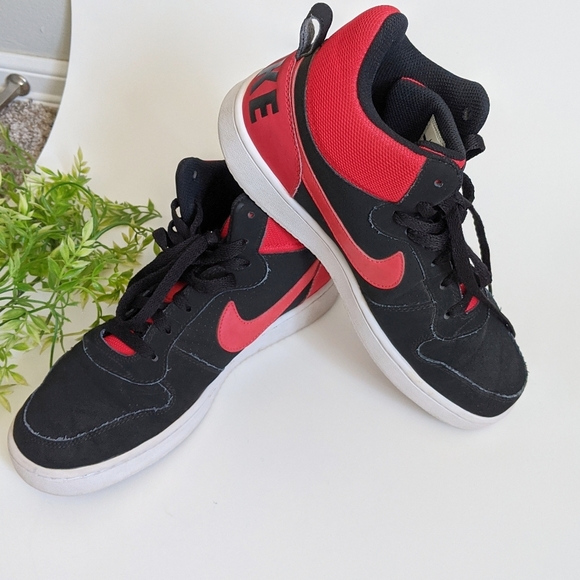 (Nike) Court Borough Mid Black Red High Tops - Picture 1 of 17